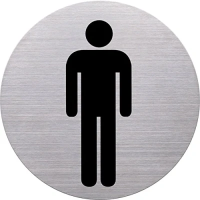Afbeelding van helit pictogram &#039;de badge&#039; WC heren, rond, zilver