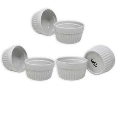 Afbeelding van ToCi Set van 6 soufflévormen Ø 9 cm crème brulee kom ovenvaste keramische vormen 185 ml dessertkom voor fijne chocoladestoofpot