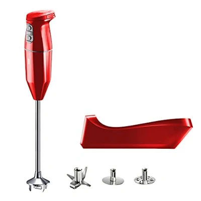 Afbeelding van bamix Cordless PRO Set met draadloze staafmixer, laadstation, mes, gardeschijf, mengschijf, roestvrij staal, 250 W, 3 snelheden, Made in Switzerland, rood
