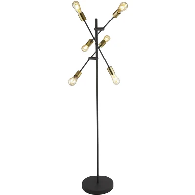 Afbeelding van Vloerlamp Armstrong, zwart/messing, metaal, 6 lamps, E27