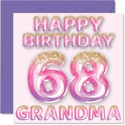 Afbeelding van Verjaardagskaart 68 jaar voor oma roze en paarse glitterballonnen verjaardagskaarten jarige van kleinzoon kleindochter, 145 mm x