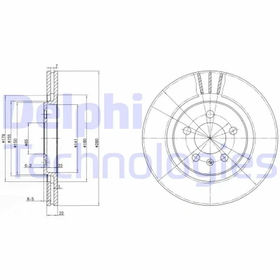 Afbeelding van DELPHI BG2713 Remschijf 280 22 5 Geventileerd Geolied Semi finished Zonder wiellager, ABS sensorring VOLKSWAGEN: GOLF 3, Corrado
