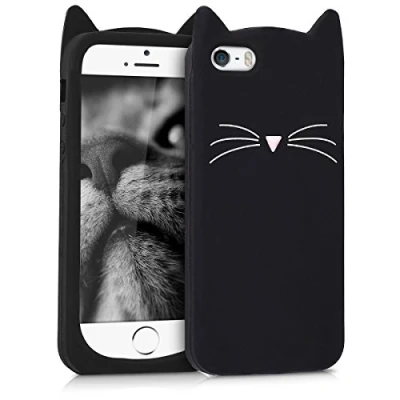 Afbeelding van kwmobile hoesje geschikt voor Apple iPhone SE (1.Gen 2016) / 5 5S Backcover smartphone in zwart wit Kat design