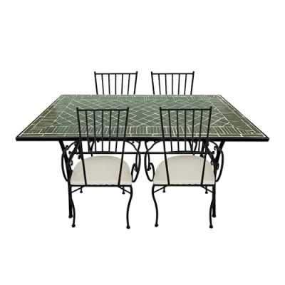 Afbeelding van AXI Leonie 5 delige Mozaïek Bistroset Donkergroen Metalen frame met keramische tegel Tuin set 4 stoelen en tafel