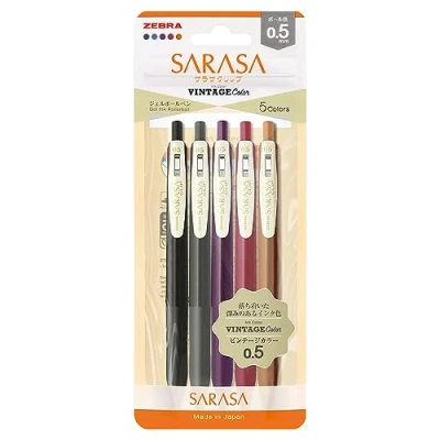 Afbeelding van Zebra NJJ15 5C VI2 N Gel balpen met Sarasa clip, 0,5 mm, vintage kleur, extra 5 stuks