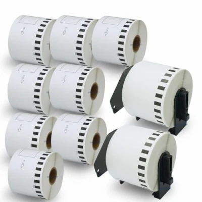 Afbeelding van BETCKEY 10 DK 22205 doorlopende papierrol compatibel met Brother, 62 mm x 30,48 m, etiketten voor QL Brother labelprinters (2 herbruikbare fixeermiddelen)