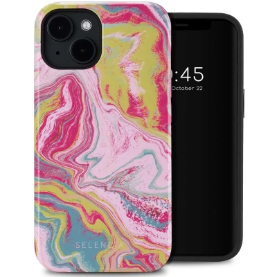 Afbeelding van Selencia Hoesje Geschikt voor iPhone 14 Vivid Backcover MagSafe Marble Pink
