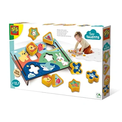 Afbeelding van SES Tiny Talents Vormenstoof puzzel spelenderwijs leren Montessori vormen combineren met leuke illustraties Speelgoed 1 jaar