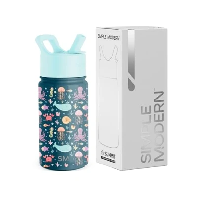 Afbeelding van Simple Modern Summit Collection Drinkfles voor kinderen, met rietdeksel, herbruikbare thermosbeker van roestvrij staal, peuters, meisjes en jongens, 414 ml, onder de zee