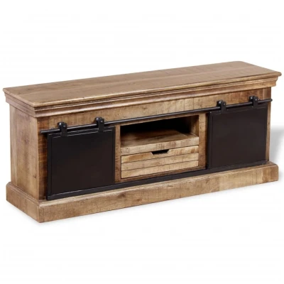 Afbeelding van Tv meubel met 2 schuifdeuren 110x30x45 cm massief mangohout