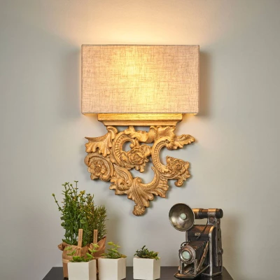 Afbeelding van Filigraan vormgegeven textiel wandlamp Peter