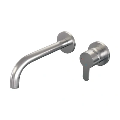Afbeelding van Brauer Brushed Edition Wastafelmengkraan inbouw gebogen uitloop links hendel plat smal model D 1 PVD geborsteld RVS