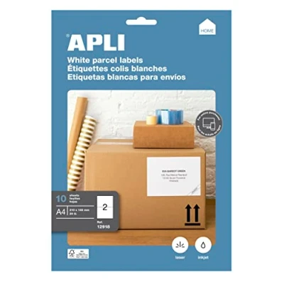 Afbeelding van APLI Permanente kleeflaag wit 210 x 148 mm 20 etiket(ten) (10 vel(len) 2) map met eurogat etiketten