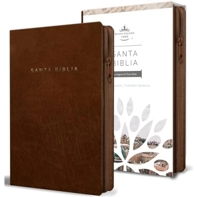 Afbeelding van Biblia Reina Valera 1960 letra grande. Símil piel canela, cremallera, tamaño manual / Spanish Bible RVR 1960. Handy Size, Large Print, Leathersoft, Brown Zip