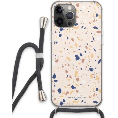 Afbeelding van Case Company® hoesje met Koord geschikt voor iPhone 13 Pro Max Terrazzo N23 Telefoonhoesje Zwart Extra Bescherming aan alle Kanten en Over de Schermrand