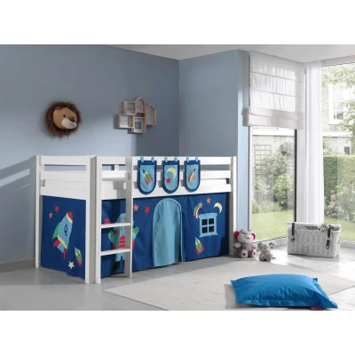 Afbeelding van LUCEVI Pino Halfhoogslaper + Ladder Astro Gordijntjes 3 Zakjes Wit 90x200 cm