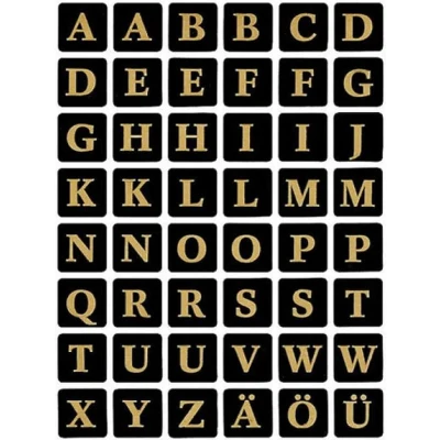 Afbeelding van Etiket HERMA 4130 13x13Mm letters a Z zwart op goud Blister 2 vel 10 stuks