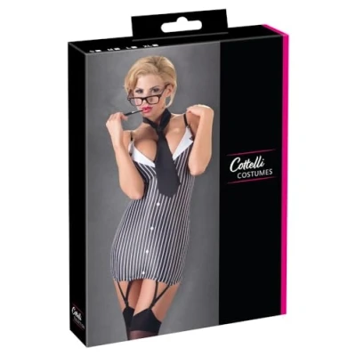 Afbeelding van Cottelli Collection Secretaresse Mini Jurk met Stropdas voor Feestelijk Hete Avonden Maat M Zwart