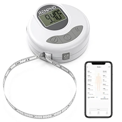 Afbeelding van RENPHO Meetlint voor het lichaam, intelligente digitale band met Bluetooth, gewichtsverlies, spiergroei, fitness, culturisme, meet automatisch de omtrek van ledematen, wit