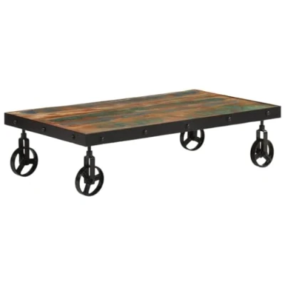 Afbeelding van vidaXL Salontafel met wieltjes 100x55x26 cm massief gerecycled hout