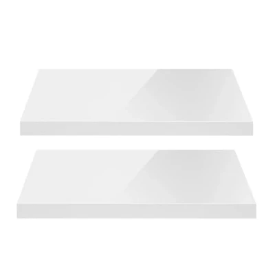 Afbeelding van eSituro Wandrek, set van 2, wandplanken, wit, glanzend, hangplank, zwevende plank, wandplank voor woonkamer, keuken, badkamer, 40 x 22,9 3,8 cm