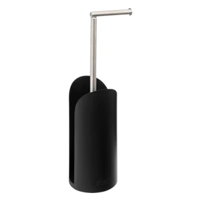 Afbeelding van Staande wc/toiletrolhouder zwart met reservoir en flexibele stang 59 cm van metaal Wc rol houder Toiletrol