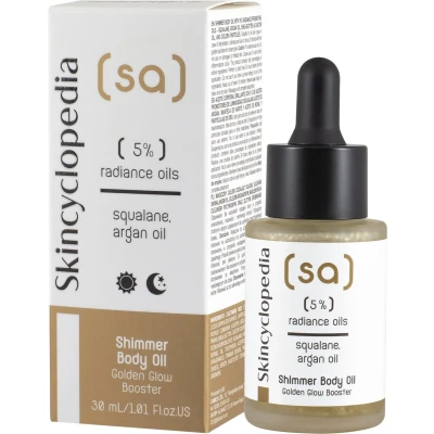 Afbeelding van SKINCYCLOPEDIA SHIMMER BODY OIL MET 5% STRALINGSBEVORDERENDE OLIËN SQUALANE, ARGAN OIL, SHEA BOTER &amp; CASTOR EN GOUDEN DEELTJES.