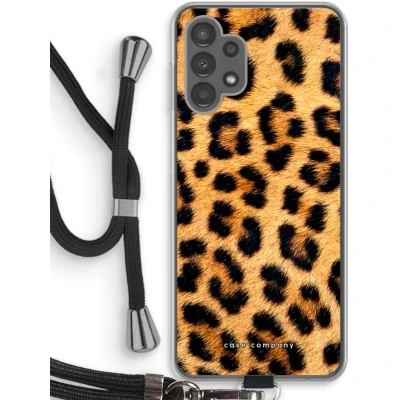 Afbeelding van Case Company® hoesje met Koord geschikt voor Samsung Galaxy A13 4G Luipaard Telefoonhoesje Zwart Bescherming aan alle Kanten en Over de Schermrand