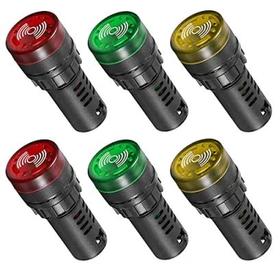 Afbeelding van GUUZI 6 stks AC DC 220V 22mm LED Flash Signaal Alarmlampje Lamp met Zoemer (Rood/Geel/Groen, Elk voor 2 stuks)