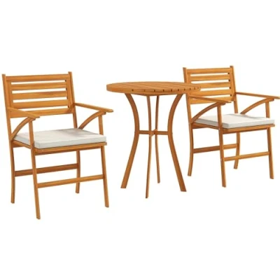 Afbeelding van Outsunny Tuinset van grenenhout, set 1 ronde tafel en 2 stoelen, tuintafel voor buiten met stoel, afneembare kussens, buiten, terras, balkon, bruin