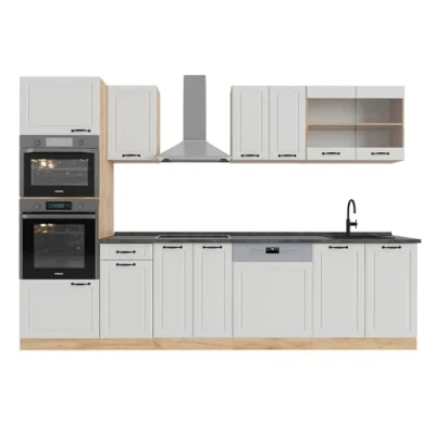 Afbeelding van Vicco Complete keukeneenheid R Line, Wit landhuis/gouden eik, 300 cm met hoge kast, WB Antraciet