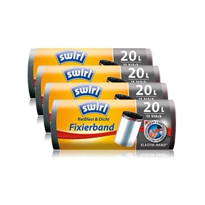 Afbeelding van Swirl Vuilniszak Met Fixeerband, 20 Liter, 4 Rollen (4x15 Stuks), Antraciet