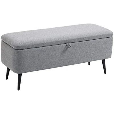 Afbeelding van HOMCOM Bank Opbergkist 2 in 1 van stof met zwarte stalen poten, 101 x 38,5 44,5 cm, grijs