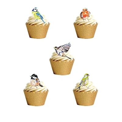 Afbeelding van 30 stuks taartdecoraties van eetbaar papier met tuinvogels thema