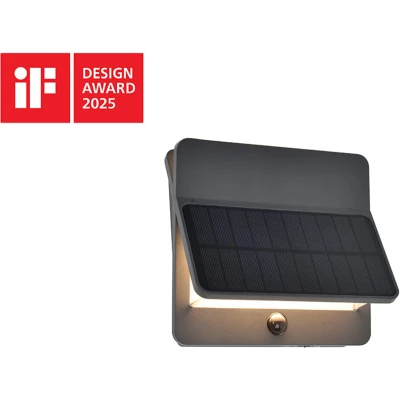 Afbeelding van LUTEC Aleta LED Solar wandlamp voor buiten Optimaal opladen door schuin zonnepaneel PIR bewegingssensor Premium Aluminium 1100Lm 3000K warm wit licht IP54 extra weersbestendig Donkergrijs