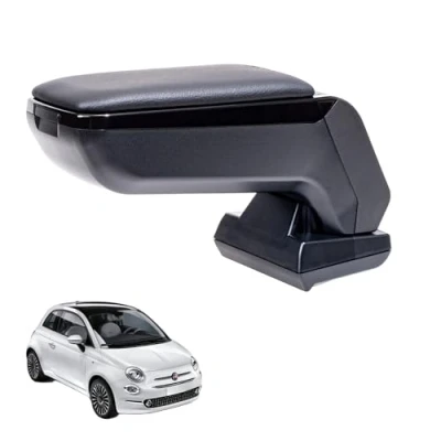 Afbeelding van RATI ARMSTER S Armsteun geschikt voor FIAT 500 2016 [zwart, veganistisch leer] met opbergruimte die achteraf kan worden geïnstalleerd