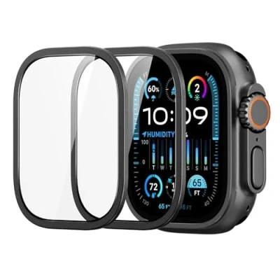 Afbeelding van ESR Armorite displaybeschermfolie voor Apple Watch Ultra 2/1 (2024/2023/2022, 49 mm), bescherming van militaire kwaliteit, gehard glas met aluminium frame, zwart, 2 stuks