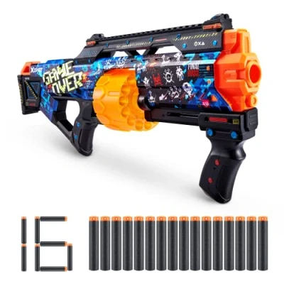 Afbeelding van XShot Skins Last Stand Game Over 16 Darts by ZURU, X Shot, Slam Fire, automatische roterende cilinder, speelgoedschuimpistool en pistolen, dart blaster, grappige cadeaus voor kinderen, jongeren,