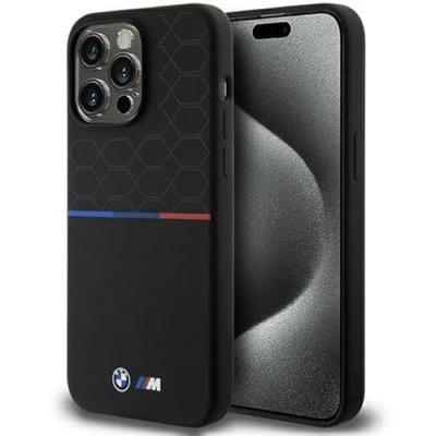 Afbeelding van BMW M Silicone Tricolor Pattern Back Case (MagSafe Compatible) Geschikt voor Apple iPhone 15 Pro Max (6.7&quot;) Zwart