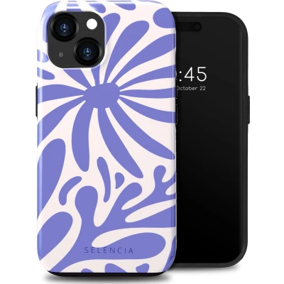 Afbeelding van Selencia Hoesje Geschikt voor iPhone 15 Vivid Backcover Modern Bloom Sapphire Blue