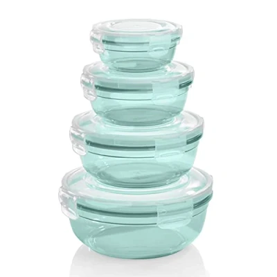 Afbeelding van Grizzly Set van 4 ronde kunststof voorraaddozen (0,4 l, 0,8 1,4 2,3 l) 100% luchtdicht en waterdicht magnetronbestendig mint