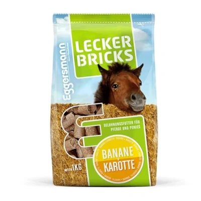Afbeelding van Eggersmann Lecker Bricks Banaan/wortel traktaties voor paarden banaan en wortel paardentraktaties 1 kg zak