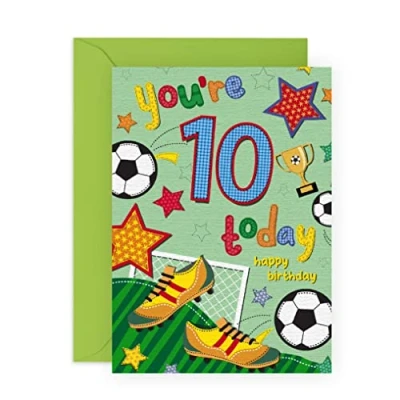 Afbeelding van Central 31 Tiende verjaardagskaart voor jongens voetbal 10 jaar wenskaart 10e verjaardag kinderen zoon neef levering met stickers