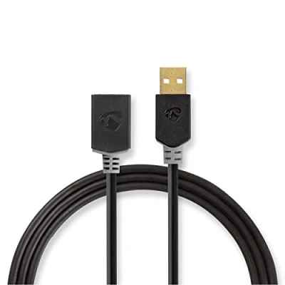 Afbeelding van Nedis Ccbw60010At30 Usb Kabel 2.0 A Male Female 480 Mbps Verguld 3.00 M Rond Pvc Antra
