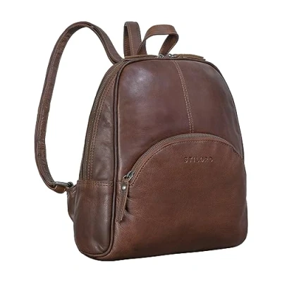 Afbeelding van STILORD &#039;Margot&#039; Kleine Rugzak voor dames, leer, dagrugzak, vintage, dagrugzak van diefstalbeveiliging, boodschappentas echt Sila bruin,
