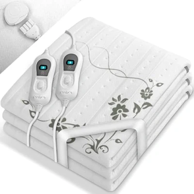 Afbeelding van Sinnlein dubbele elektrische deken warmtedeken onderdeken 160 x 140cm met automatische uitschakeling en 2 temperatuurzones, 3 temperatuurniveaus, warmte onderlegger voor bed, van zacht vlies