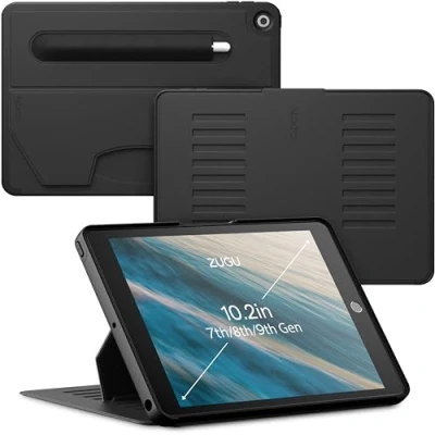 Afbeelding van Zugu case iPad 10.2 Gen 7, 8 &amp; 9 (2019/2020/2021) oersterke luxe flip over volledige 360˚ bescherming met multifunctionele standaard functie geschikt voor Apple Pencil Zwart