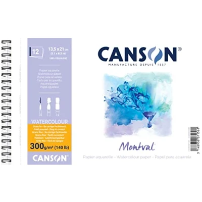 Afbeelding van CANSON Spiraalblok AQ Montval fijne aquarel, 300 g/m², 12 vellen per blok, spiraal aan de korte zijde, wit, 24 x 32 cm, wit