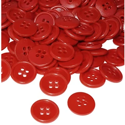 Afbeelding van AERZETIX C56519 set van 100 ronde naai knopen Ø 15 x 3 mm met 4 gaten kleur rood 24L L24 kunststof opening 2 fournituren naaien kleding mode breien decoratie