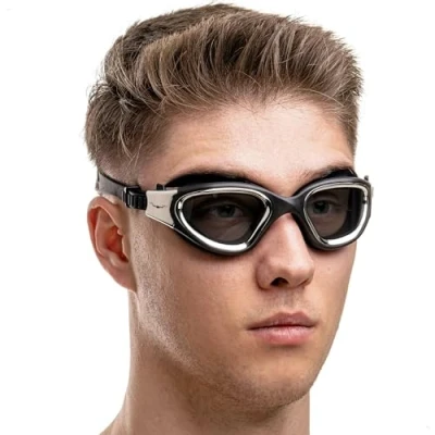 Afbeelding van AqtivAqua DX P Zwembril voor kinderen en volwassenen, uniseks (metallic zilver, zwarte hoes, getint glas)